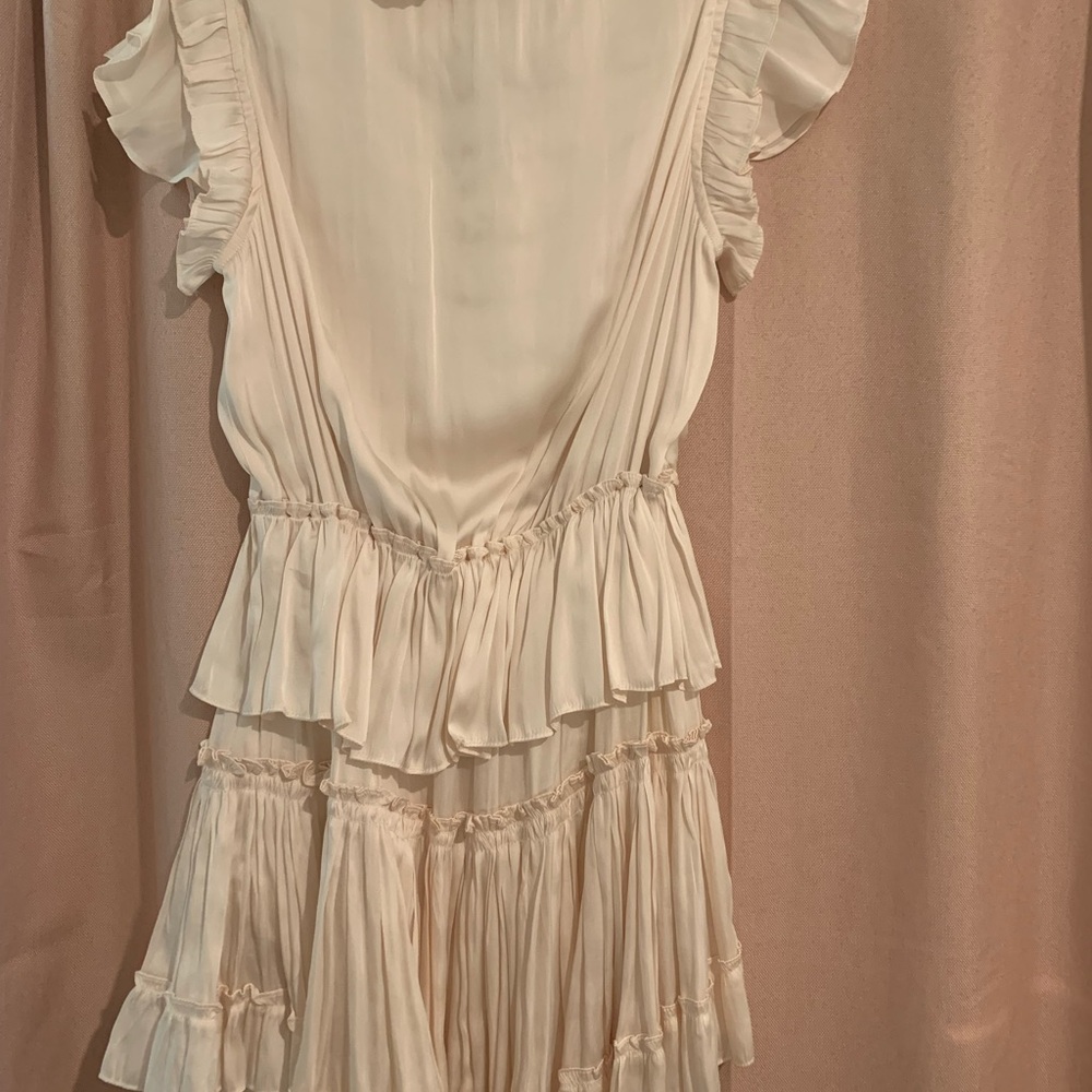 Cream Satin Ruffle Mini Dress - Picture 2 of 2